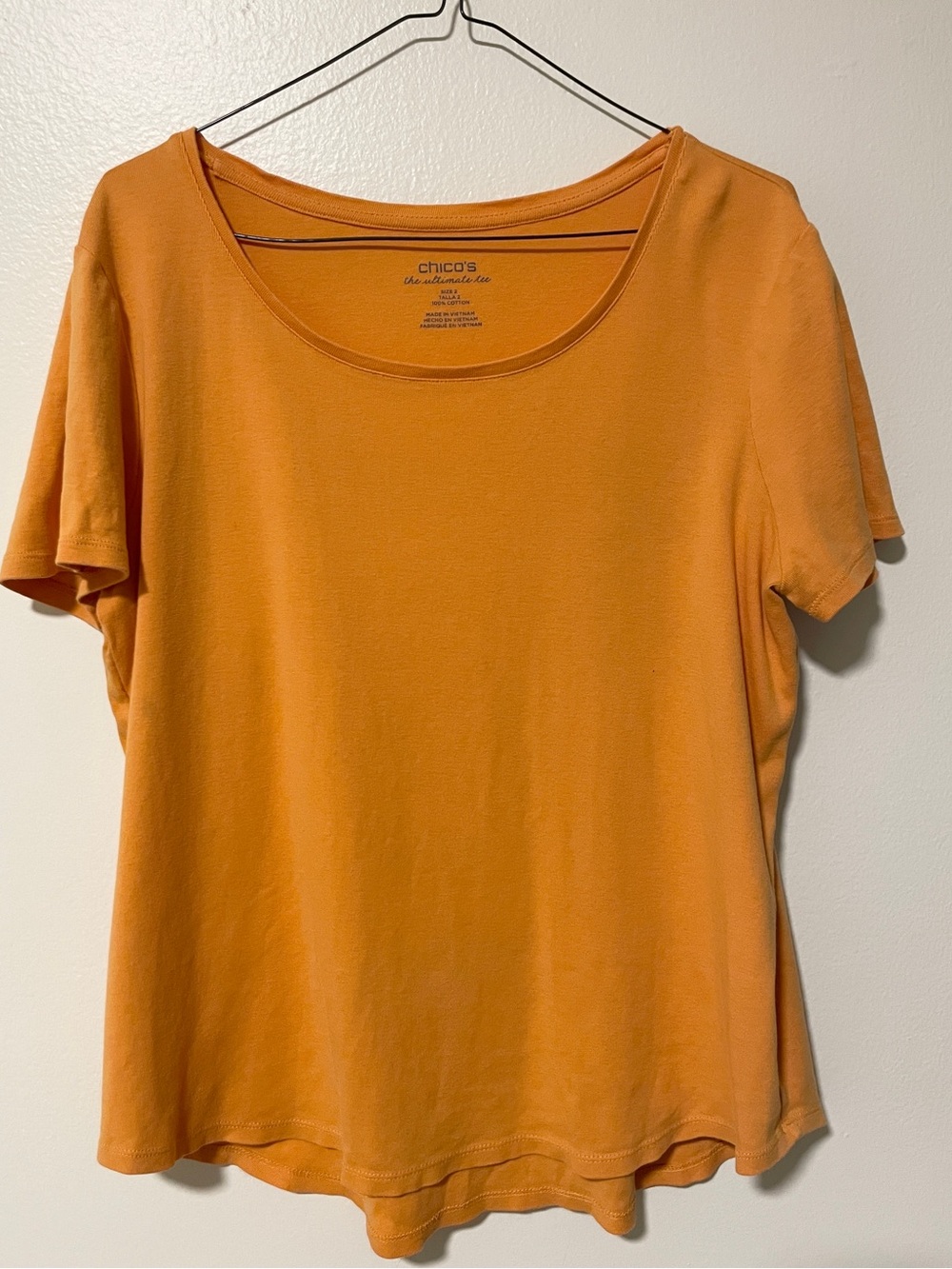 Chico's Orange Short Sleeve‎ Scoop Neck Tee Relaxed Fit Tangerine Cotton T Shirt